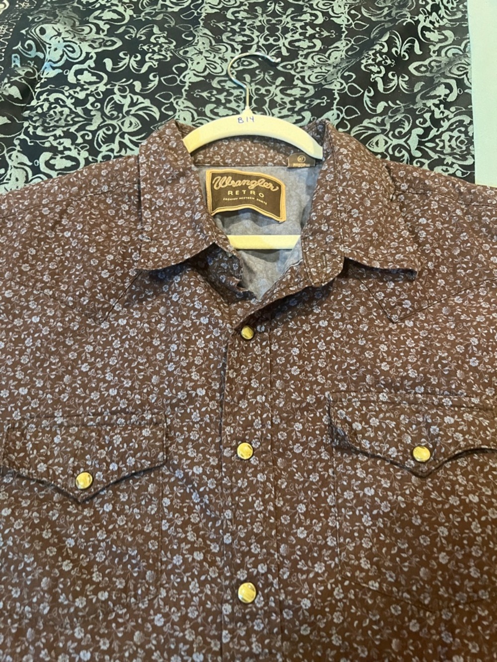 Wrangler RETRO Brown Floral-Print Long-Sleeve Button-Down Shirt - Picture 6 of 7